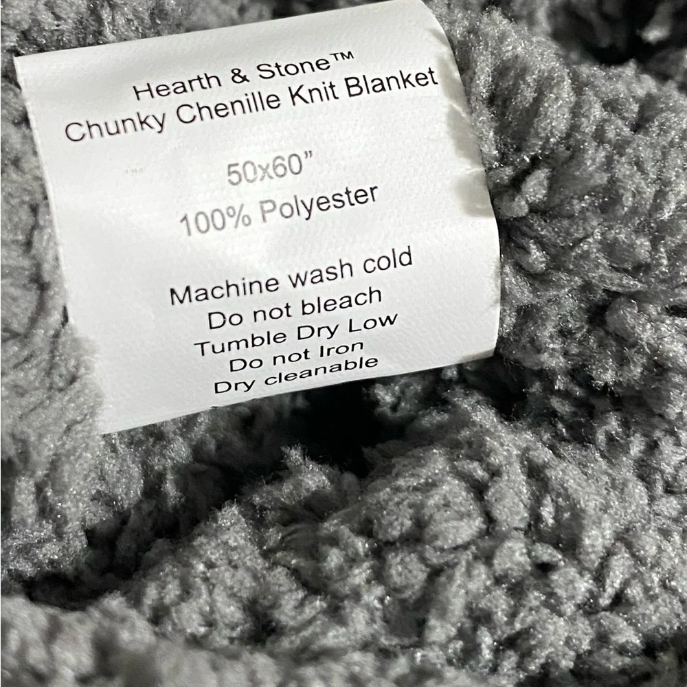 HEARTH & STONE Chunky Chenille Knit Blanket SLATE GRAY 50X60" NWT - Picture 2 of 6